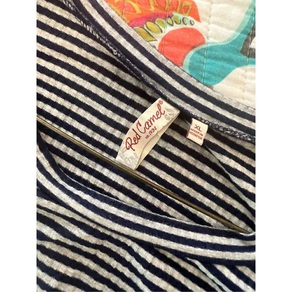 Red Camel Knit Top Long Sleeve Lace Trim Navy and White Striped Women's XLarge - Picture 8 of 8